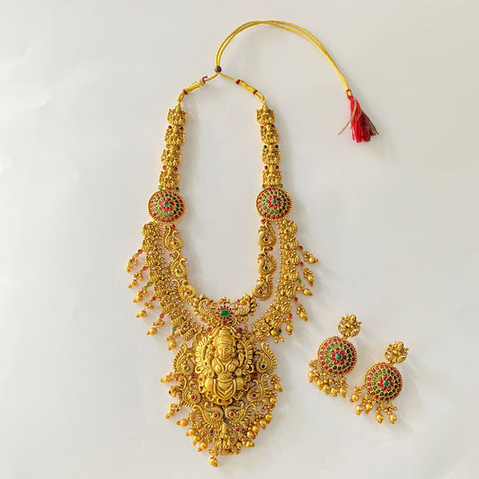 Gold Plated Temple Goddess Laxmi Necklace Set For Women