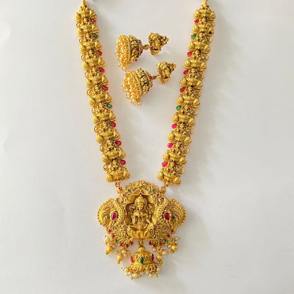Gold plated Long Lakshmi Necklace Set