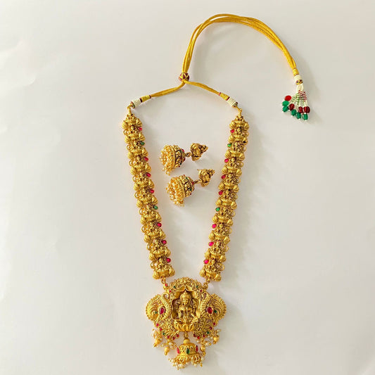 Gold plated Long Lakshmi Necklace Set