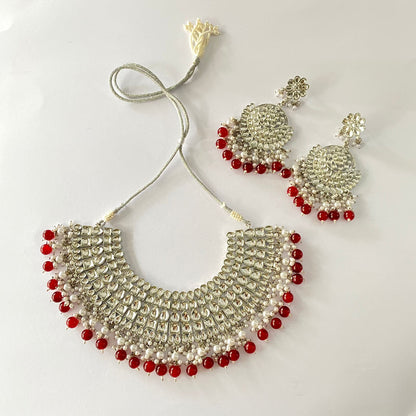 White Kundan Ruby Pearl Necklace Set