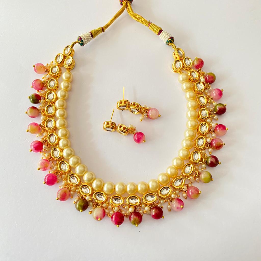 Pearl Gold Plated Kundan Necklace Set
