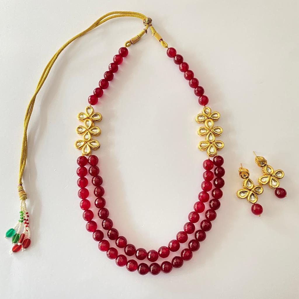 Ruby Kundan Double String Necklace Set