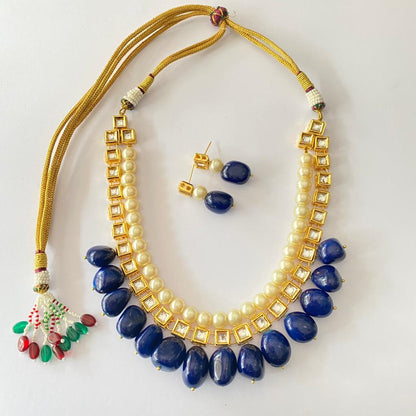 Blue With Pearl kundan Necklace Set