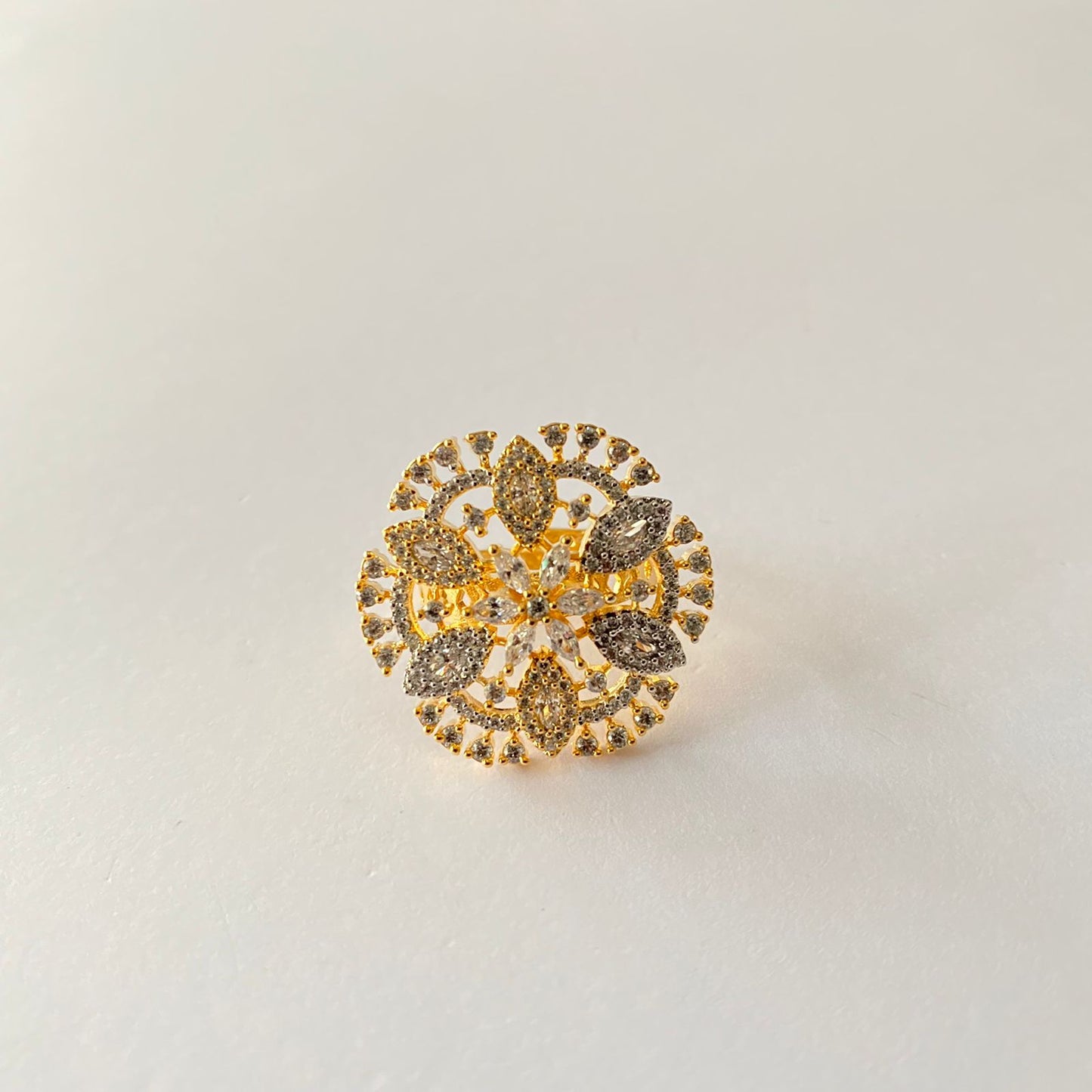 Gold Plated Floral Design Diamond Ring