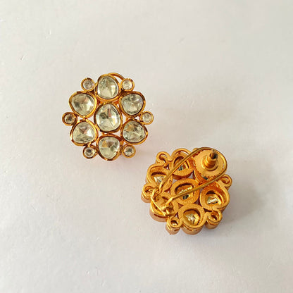 Polki Gold Plated Stud With Back Clip