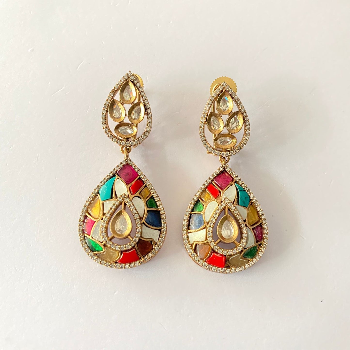 Multi Color Diamond Earring With Back Clip