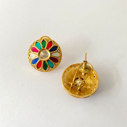 Gold Plated Multi Color Stud With Back Clip