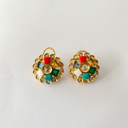 Gold Plated Multi Color Stud With Back Clip