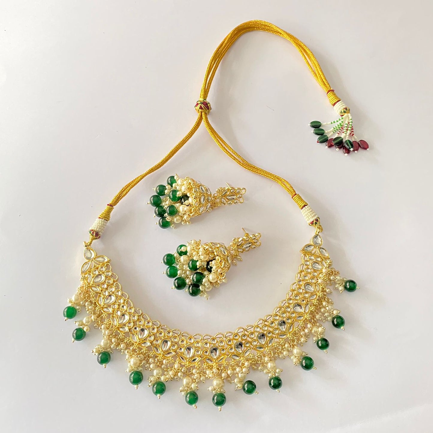 Gold Plated Kundan Emerald Neckalce Set