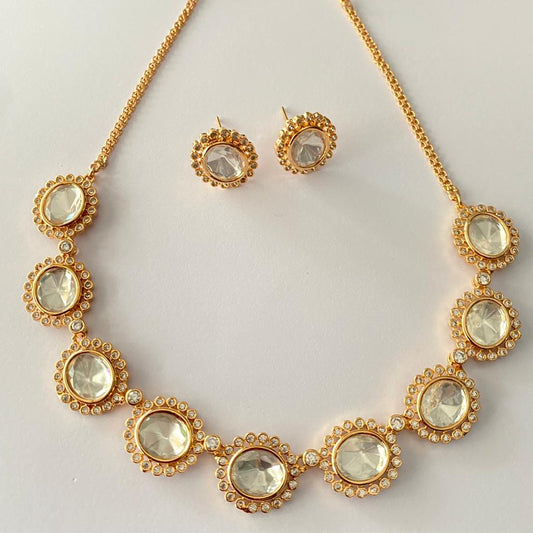 Polki Gold Plated Party Wear Necklace Set