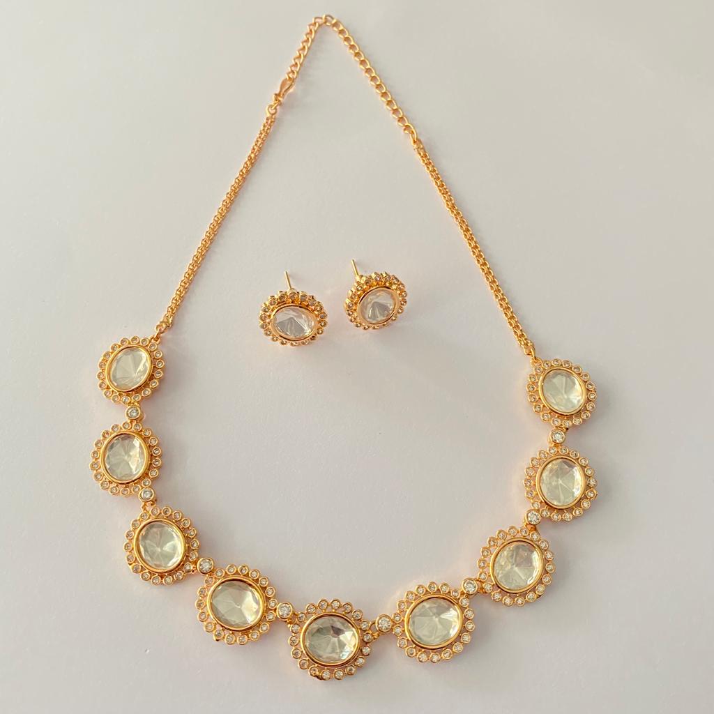 Polki Gold Plated Party Wear Necklace Set