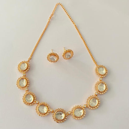 Polki Gold Plated Party Wear Necklace Set.