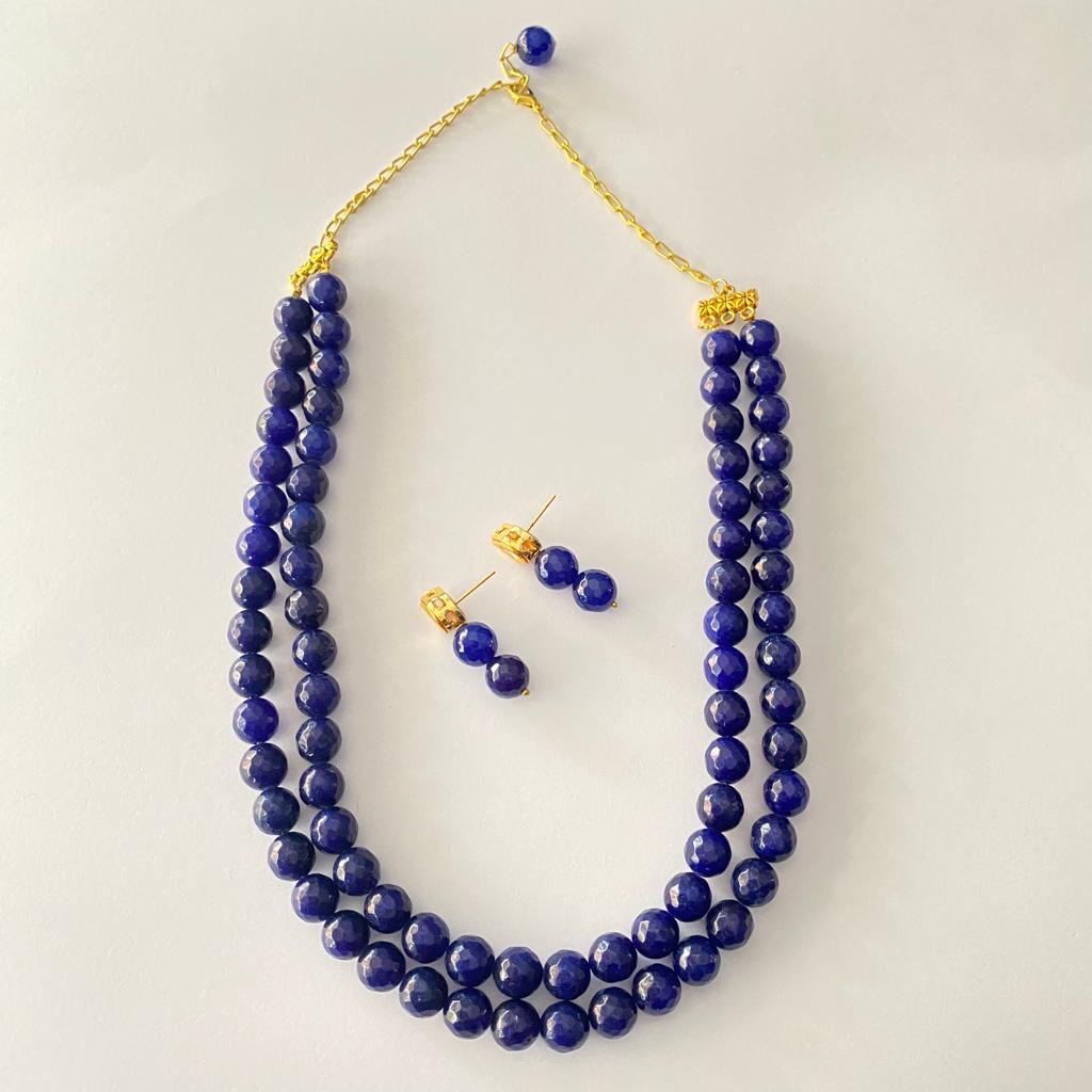 Blue Double Layer Necklace Set