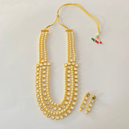 Off White Pearl Kundan Long Necklace
