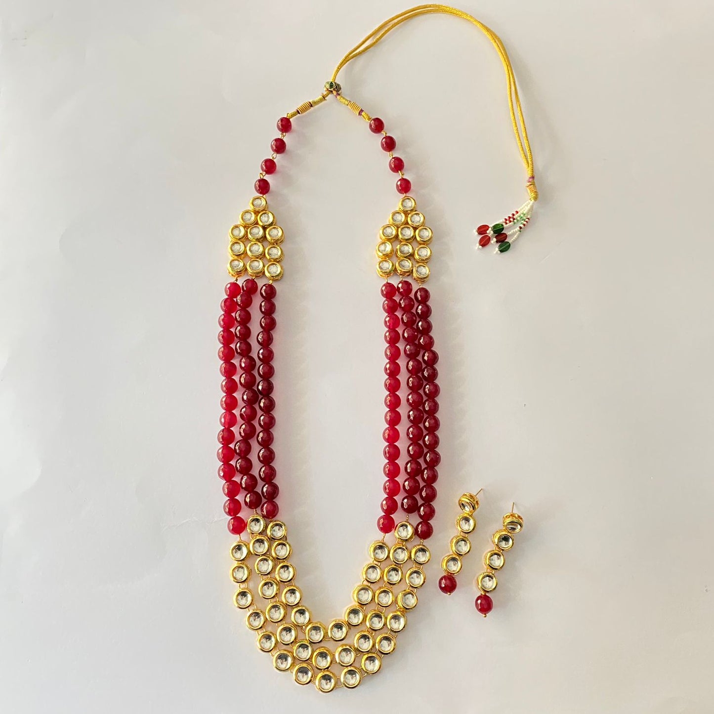 Gold Plated Kundan Ruby Pearl Necklace