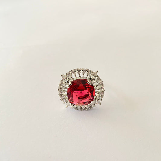 Silver Plated Ruby Diamond Ring