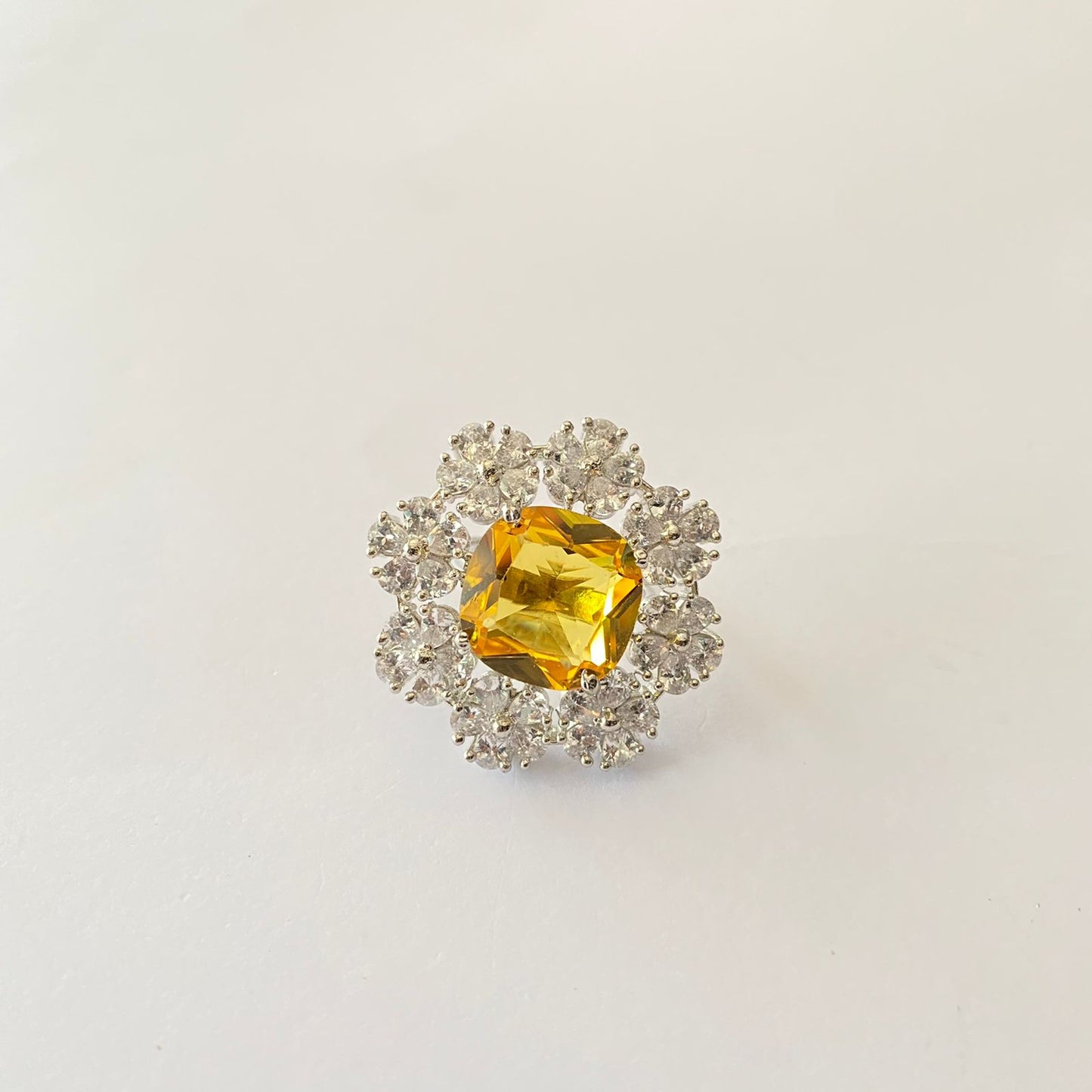 Silver Plated Yellow Diamond Ring