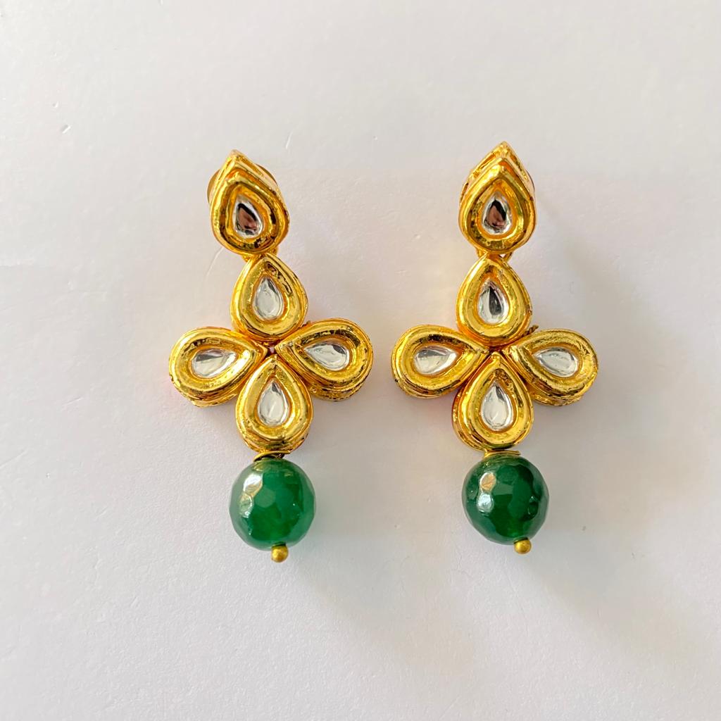 Kundan Polki With Emerald Hanging Earring