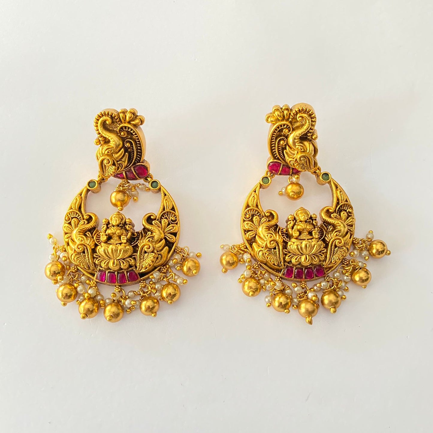 Gold Plated Ruby Laxmi Temple Earring