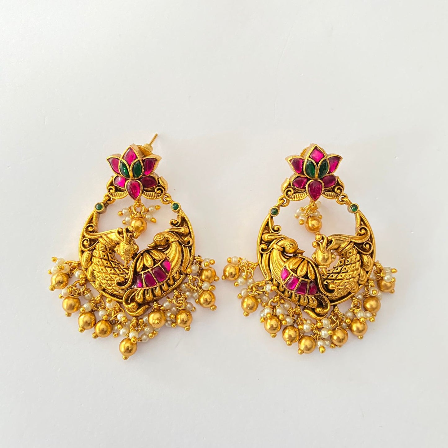 Gold Plated Ruby Diamond Temple Earring