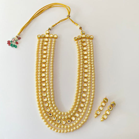 Pearl Kundan Long Necklace Set