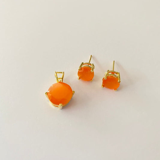 Gold Plated Orange Small Pendant Set