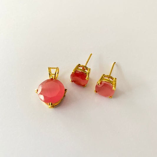 Gold Plated Pink Stone Pendant Set