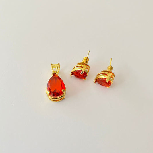 Ruby Stone Gold Plated Pendant Set