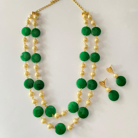 Emerald With off White pearl Necklace Set