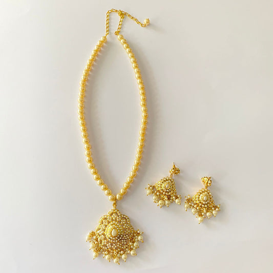 Gold Plated Jadau Peral Necklace Set