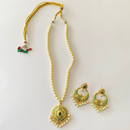 Gold Plated Jadau Pearl Emerald Necklace