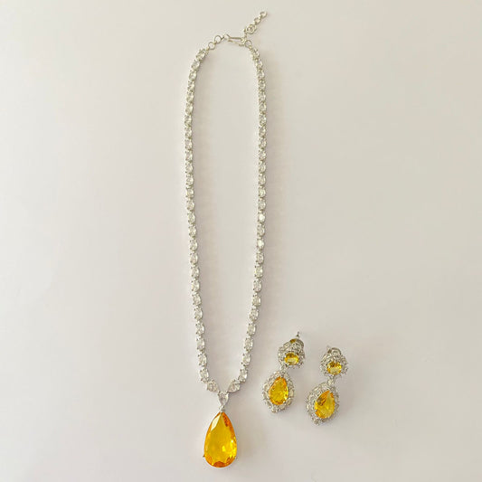 Silver Plated Yellow Diamond Necklace Set