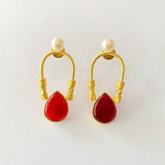 Gold Plated Ruby Stone Earring