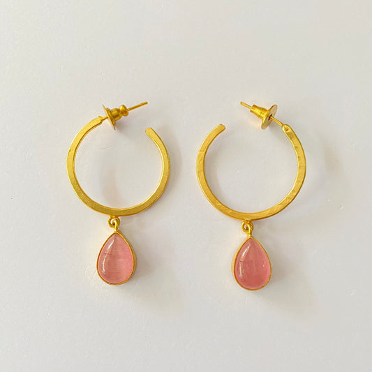 Gold Plated Baby Pink Stone Bali Earring