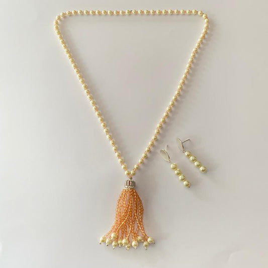 Peach With Pearl Necklace Set