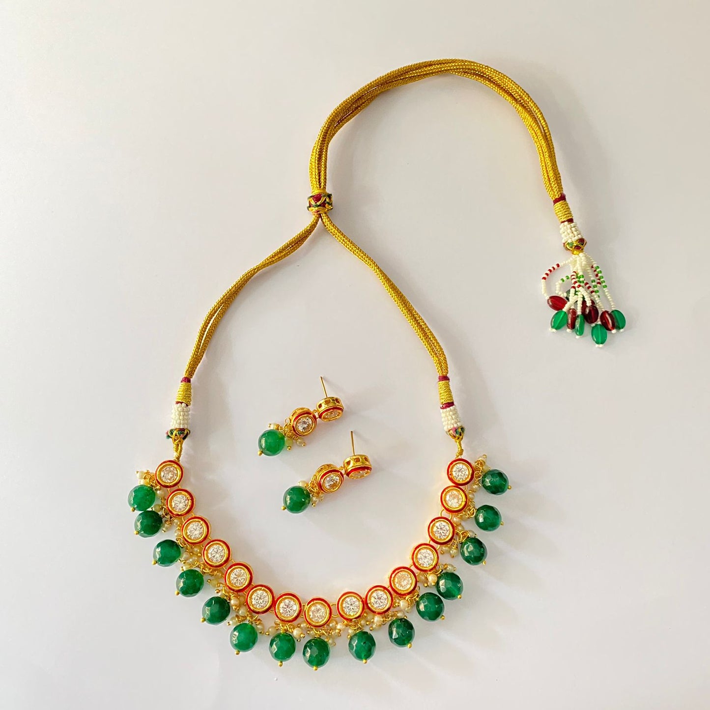 Ruby Kundan Emerald Pearl Necklace Set
