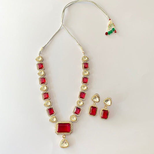 Ruby Diamond Polki Necklace Set