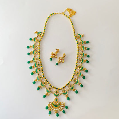 Gold Plated Meenakari Emerald Necklace Set