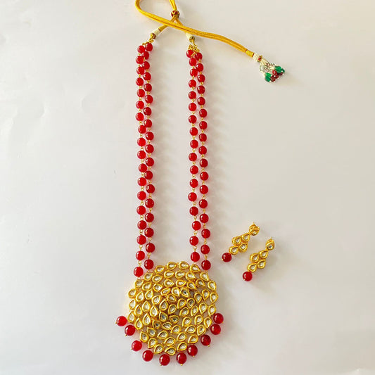 Ruby Pearl Gold Plated Kundan Long Necklace Set