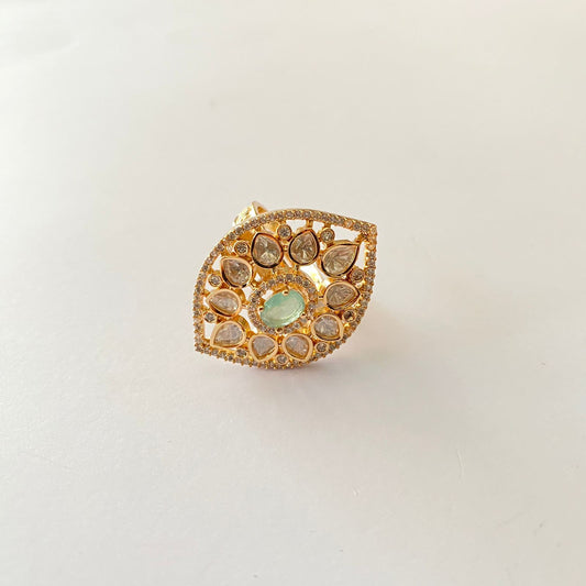Aquamarine Diamond Polki Ring