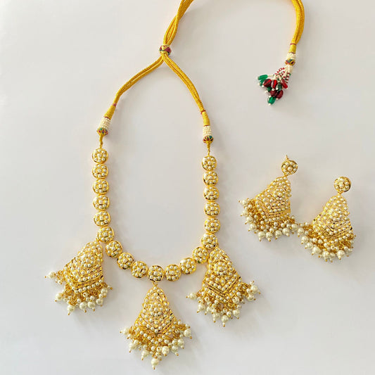 Gold Plated Pearl Jadau Necklace Set