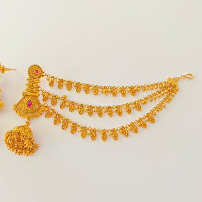 Temple Gold Plated Kaan Chain  Earring