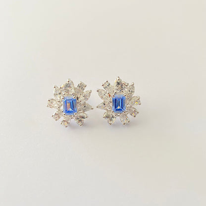 Pure Silver Blue Diamond Stud