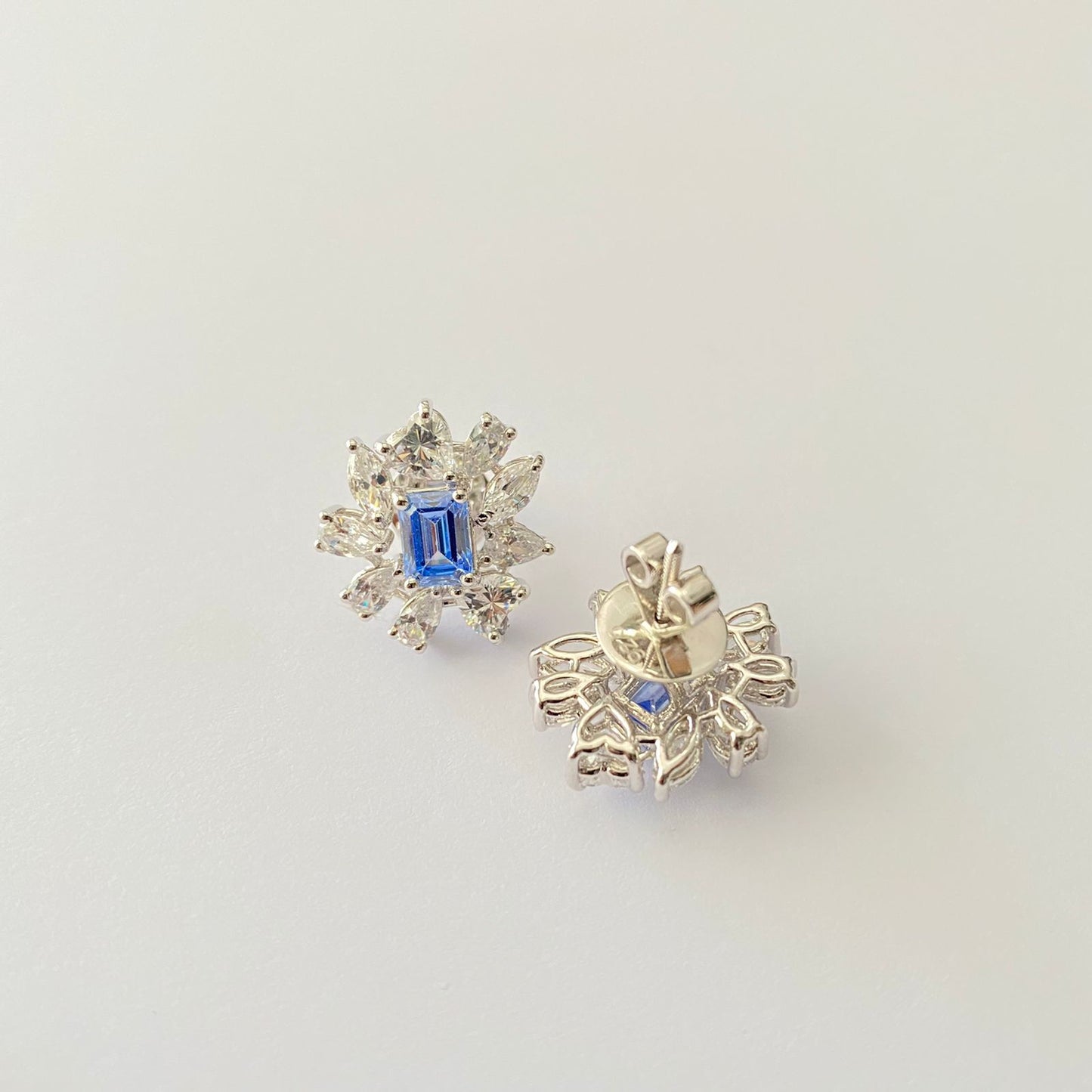 Pure Silver Blue Diamond Stud