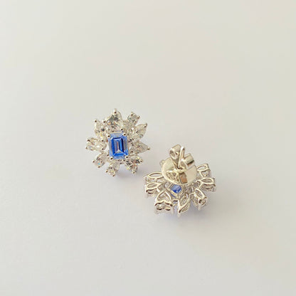 Pure Silver Blue Diamond Stud