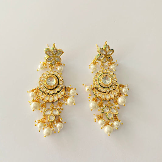 Polki Kundan Pearl Gold Plated Earring