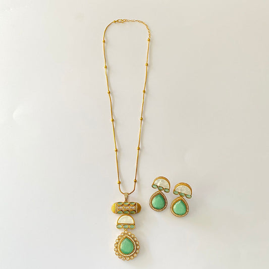 Aquamarine Gold Plated Necklace Set