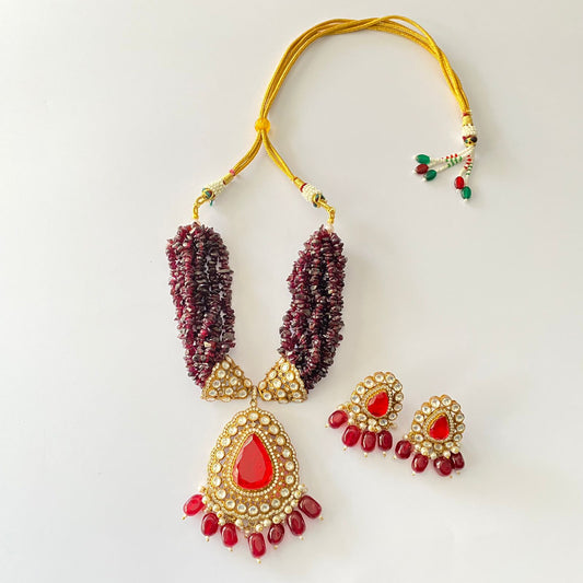 Ruby Drop Pearl Necklace Set