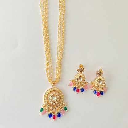 Multi Color Kundan Pearl Pendant Set