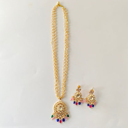 Multi Color Kundan Pearl Pendant Set